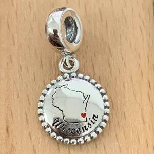 Pandora Wisconsin Map Exclusive Dangle Charm Pendant, S925 Silver Bracelets